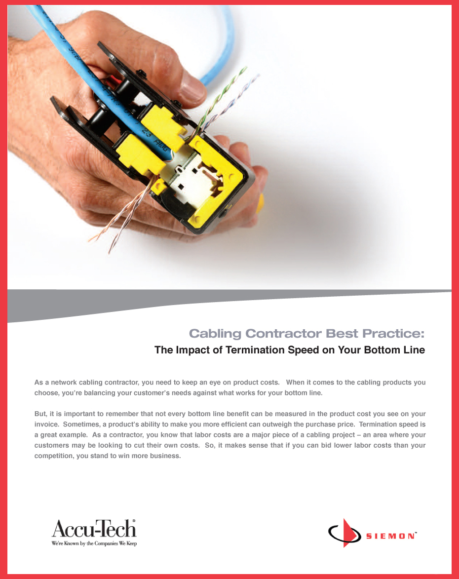 Download Siemon's Cabling Contractor Best Practice The Impact of Termination Speed on Your