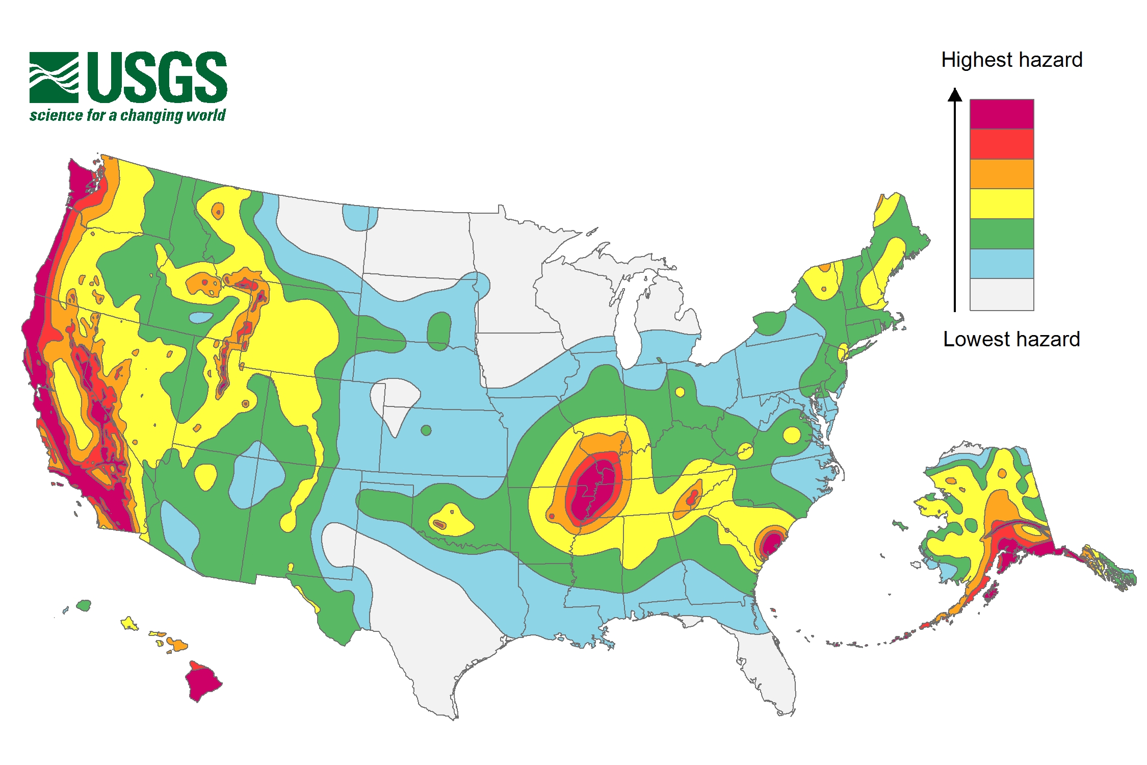 United States Map of Seismically Active Zones
