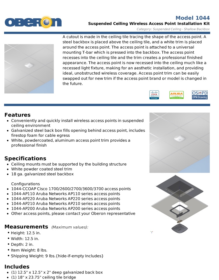 Introducing Oberon's Model 1044 Suspended Ceiling Wireless Access
